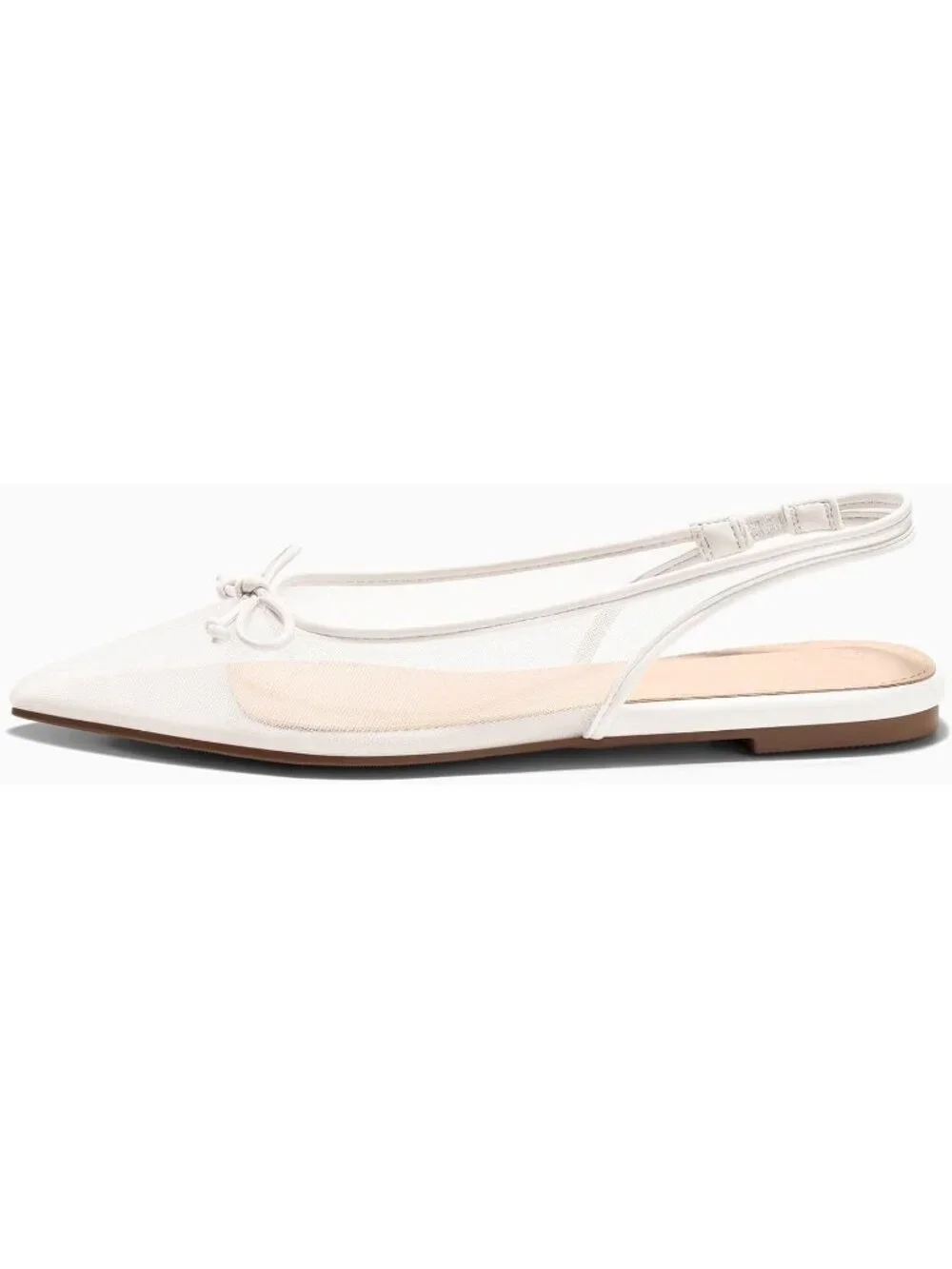 〽️Women's White Flats Bow Closed Pointed Toe Low Heel Slingback Sandals Shoes